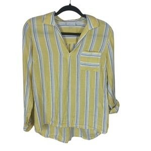 LAST CHANCE!! J. Jill Love Linen Yellow Striped Long Roll Tab Sleeve Shirt S